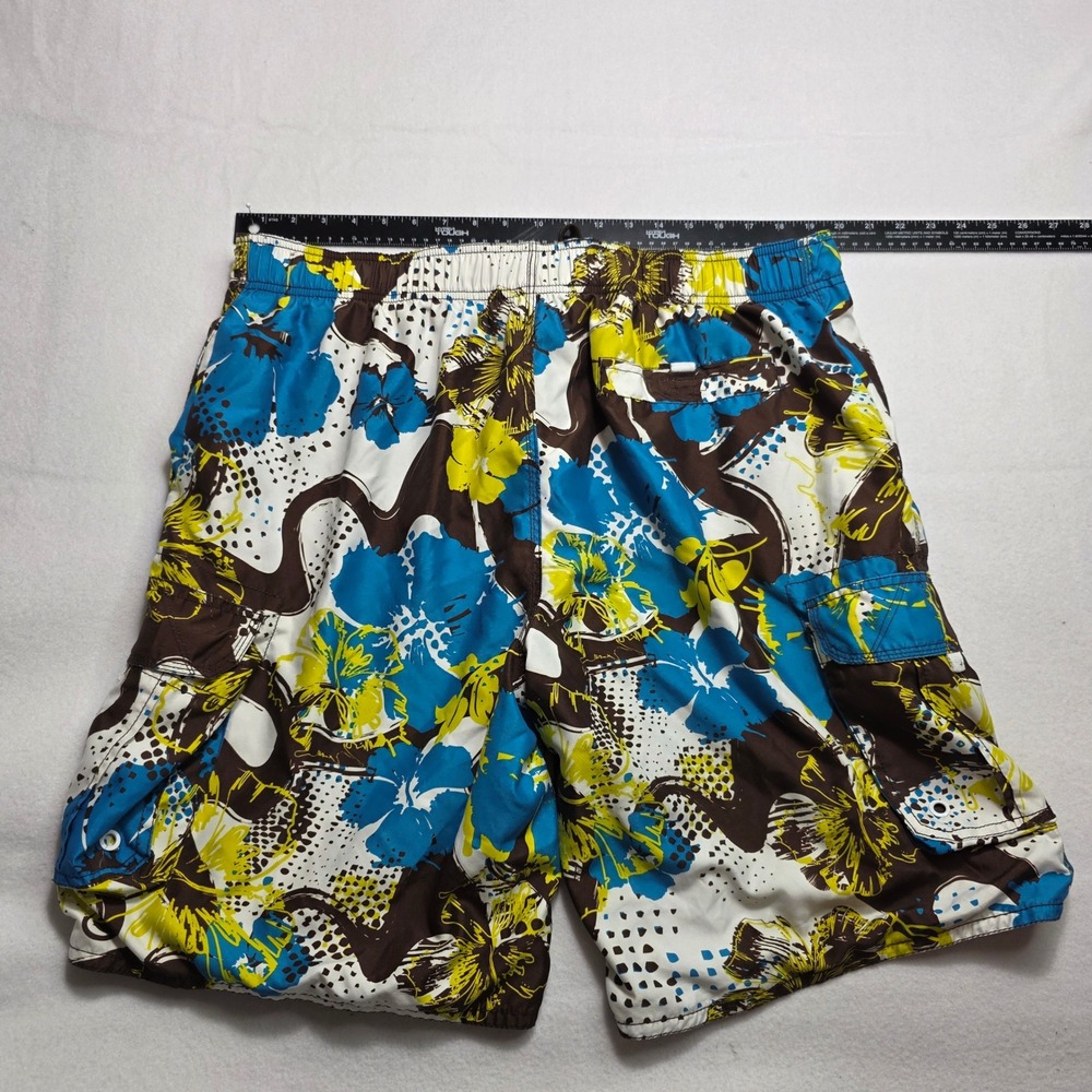Ocean Pacific Mens XL Tropical Floral Board Shorts Blue Brown Swim Trunks OP